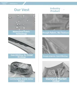 Detail of waterproof gray sports vest fabric with smooth zipper and stand collar