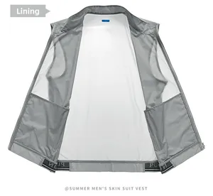 Detail view of breathable white mesh lining and large interior pockets of summer vest