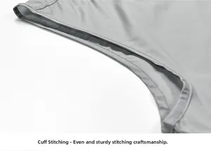 Detail of grey outdoor vest showing high-quality stitching and breathable fabric texture
