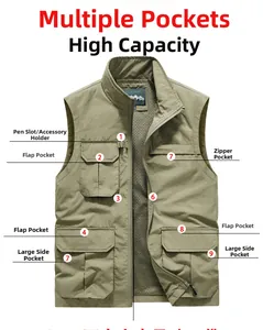 Detailed view of multifunctional outdoor vest showing utility pockets and mesh lining