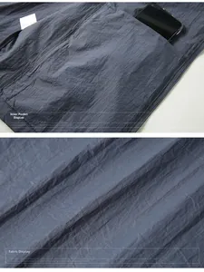 Detail of sun protection jacket featuring inner pocket storage and crinkle fabric texture