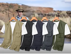 Détails des gilets d'extérieur multi-poches en cinq couleurs pour la pêche et rando