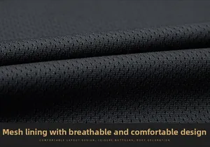 Detail of breathable black mesh fabric lining on a multi-pocket cargo fishing vest