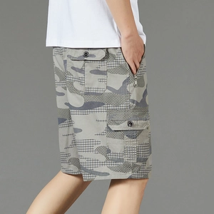 Men Casual Camouflage Cargo Shorts Cotton Multi-Pocket Outdoor Loose Five-Point Shorts Summer Breathable Workwear Pants