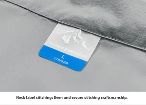 Macro detail of high-quality stitching and logo on outdoor sports vest collar