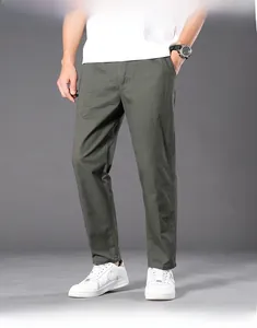 Men's olive green casual straight trousers with wrinkle-resistant and anti-pilling fabric