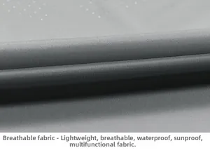 Detail of breathable quick-dry grey vest fabric with laser-cut holes and waterproof texture