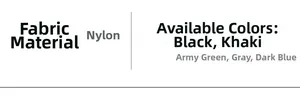 Detail specifications of nylon outdoor vest available in black, khaki, and army green