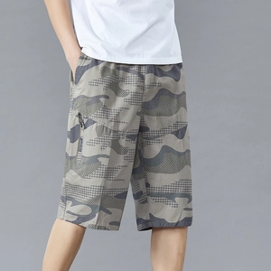 Men's Cotton Camouflage Cargo Shorts Loose Fit Washed Multi-Pocket Summer Casual Beach Pants Outdoor Short Trousers