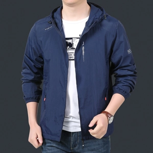 Men's lightweight hooded sun protection jacket in navy blue for outdoor sports