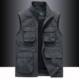 Men's Outdoor Multi-pocket Vest Quick Dry Fishing Photography Gilet Stand Collar Casual Cargo Waistcoat Jacket Plus Size