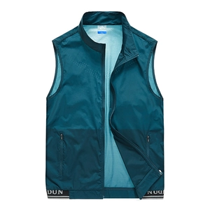 Men's lightweight teal outdoor vest with breathable mesh lining and stand-up collar