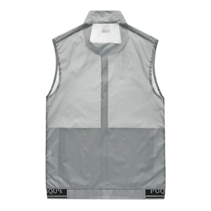 Men's lightweight grey outdoor sports vest with breathable fabric and PUQ logo detail