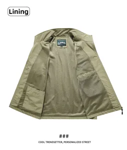 Detail of outdoor vest with breathable mesh lining and multiple internal pockets