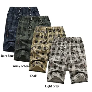 Men's plaid camo shorts with drawstring waist and zip pockets in multiple colors
