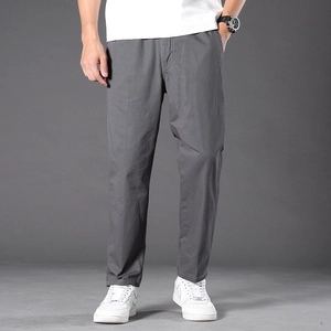 Men's casual dark grey straight-leg cotton pants with a comfortable relaxed fit
