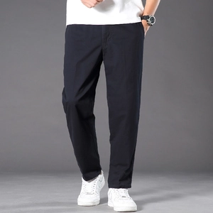 Men's loose straight-leg cotton casual pants in black with a comfortable urban fit