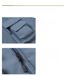 Close-up of water-repellent chest pocket and durable zipper detail on casual outdoor vest