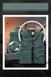 Dettaglio del gilet da pesca verde scuro con multitasche, asciugatura rapida e fodera