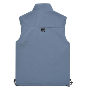 Rear view of outdoor utility vest showing functional D-ring and adjustable hem drawstring