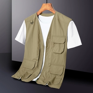 Gilet Utilitaire Multi-Poches Extérieur pour Hommes Coupe Large Séchage Rapide Gilet de Pêche pour Sport Voyage Quotidien