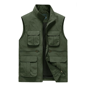 Multi-pocket outdoor fishing vest for men with breathable mesh lining in army green