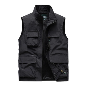 Men Utility Fishing Vest Nylon Multi Pocket Mesh Lining Stand Collar Outdoor Photography Workwear Sleeveless Jacket