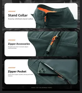 Dettaglio gilet outdoor in cotone spandex con tasca di sicurezza con zip per cellulare