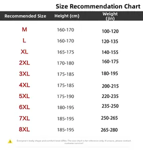 Detailed size chart for men's fleece jacket, ranging from M to 8XL plus sizes