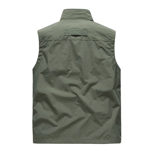 Men's outdoor army green utility vest featuring a stand collar and durable fabric