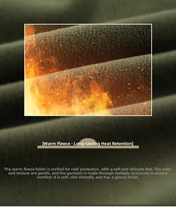 Detail of warm olive green fleece fabric with soft texture and heat-retention properties
