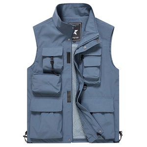 Men Outdoor Utility Multi-Pocket Photography Fishing Vest Lightweight Stand Collar Cargo Sleeveless Jacket Casual Top