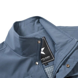 Men's blue high-neck outdoor vest with metal zipper and breathable mesh lining