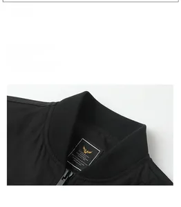Detail of ribbed collar and premium metal zipper on vintage black pilot bomber jacket