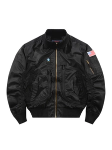 Klassische schwarze Bomberjacke für Herren mit Reißverschluss und Ärmeltaschen