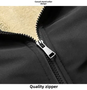 Detail of windproof men's jacket with warm fleece lining and sturdy metal zipper