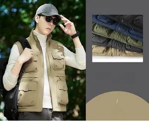 Detailed view of the multi-pocket utility vest showing durable quick-dry fabric in five colors