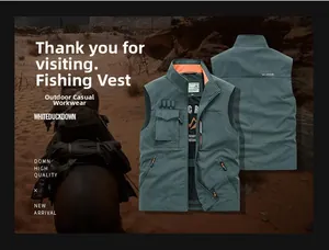Dettaglio del gilet da pesca leggero all'aperto con tasche multiple e zip funzionali