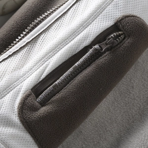 Mens thick winter fleece jacket in dark brown and beige with mesh lining details