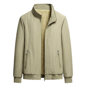 Men Winter Fleece Lined Thick Jacket Stand Collar Windproof Warm Casual Outerwear Zip Up Jacket For Men Polyester Coat