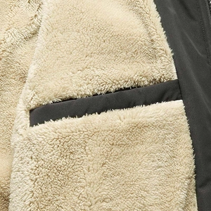 Men's winter jacket with thick beige fleece lining and practical inner pocket detail