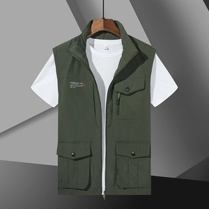 Gilet Cargo da Uomo all'Aperto Multi-Tasca per Pesca Fotografia Gilet in Nylon Resistente Collo in Piedi Giacca Senza Maniche