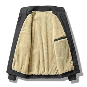 Men's winter fleece lined standing collar jacket with thick sherpa lining in black
