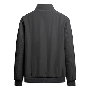 Men's winter fleece jacket in black, stand collar design, windproof back view on white background