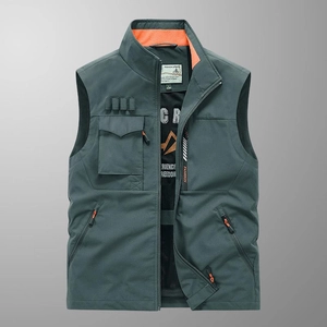 Gilet cargo outdoor da uomo verde grigio scuro con fodera arancione a contrasto