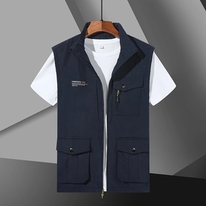 Gilet cargo da uomo blu scuro con tasche multiple e collo alto per pesca outdoor