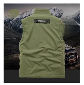 Close-up of olive green fleece lined thermal vest with FREEDOM ribbon detail on back