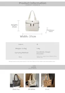 Detailed technical diagram showing large tote bag dimensions and multi-pocket design