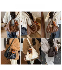Collage of multi-style versatile dumpling bag with pleated detail on shoulder and backpack