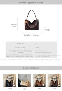 Size chart showing 46x29x9cm dimensions and details for the vintage PU tote bag